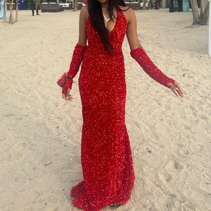 Red Sparkly Prom dress w/ Sleeves